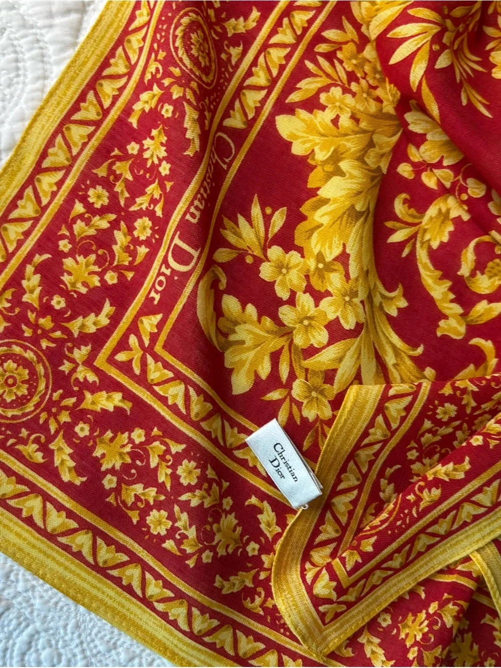 ♥️Vintage Christian Dior Red and Gold Baroque Scarf♥️
